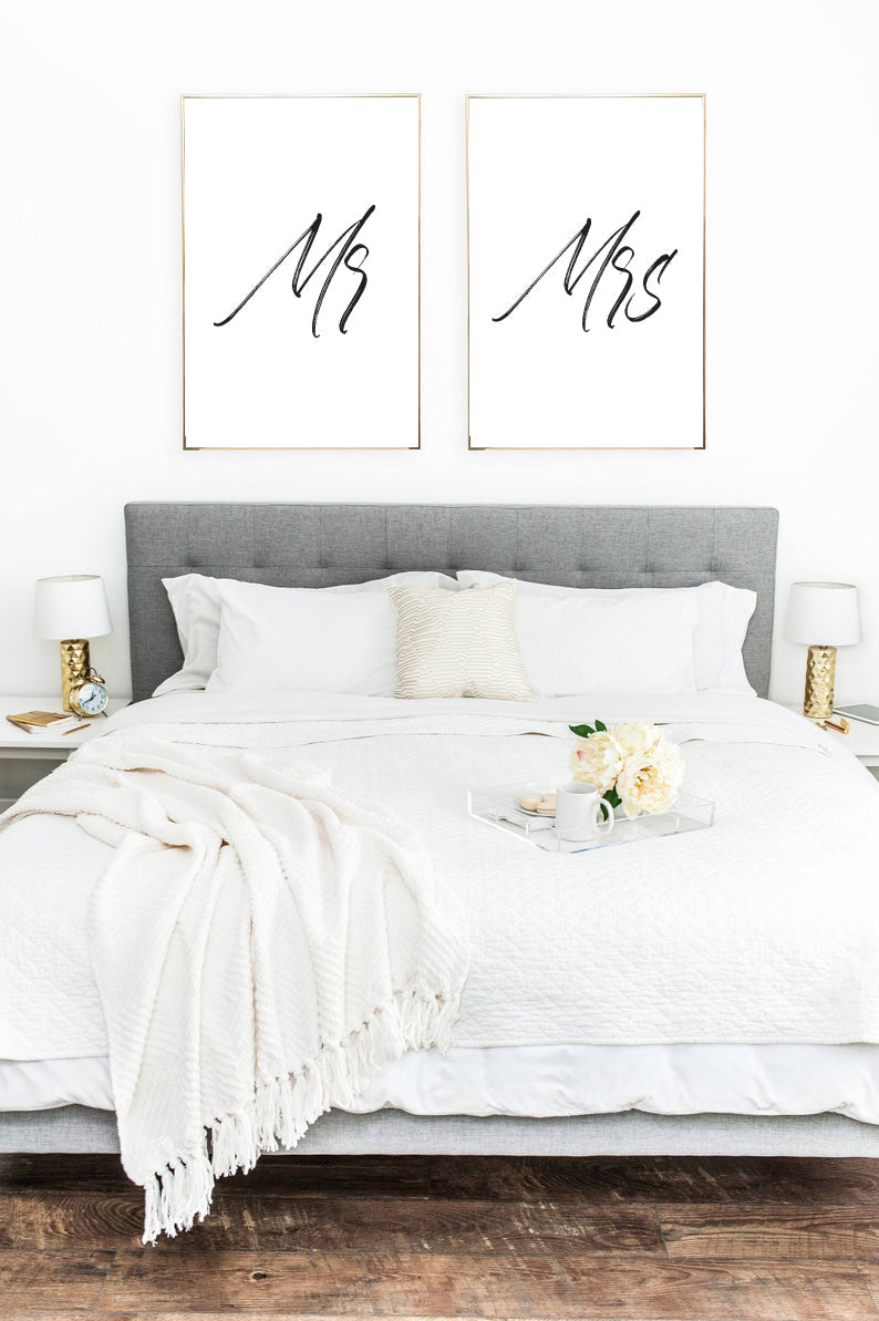 Mr & Mrs Bedroom Simple Decor Bedroom Prints Set Of 2-0